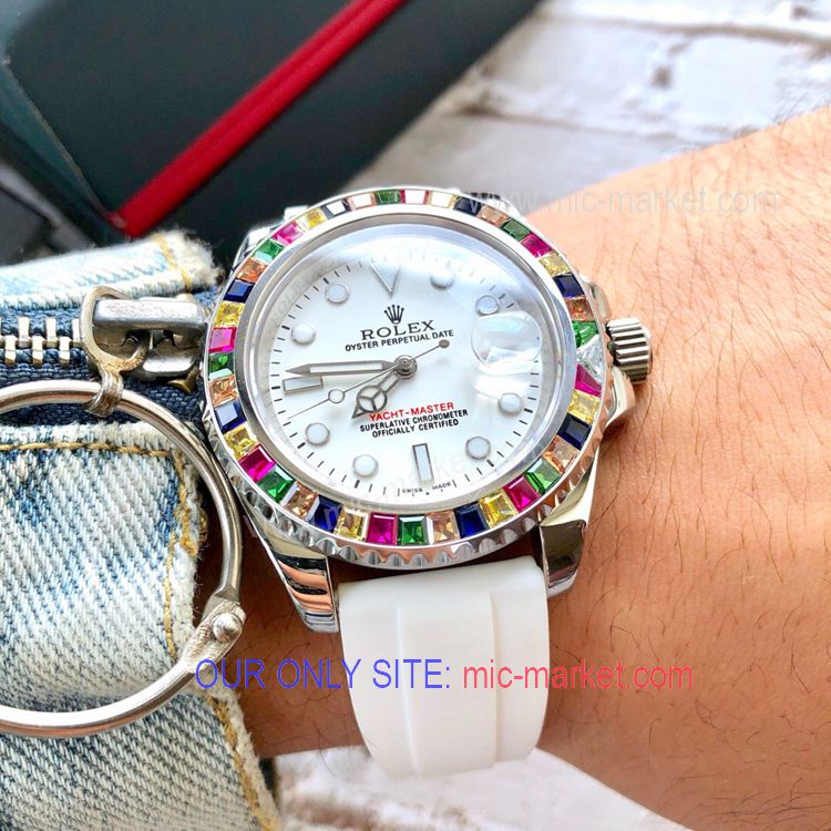 Free Warranty Rolex Copy Yacht Master With Gem Rainbow Bezel Free Warranty Rolex Copy Yacht Master With Gem Rainbow Bezel